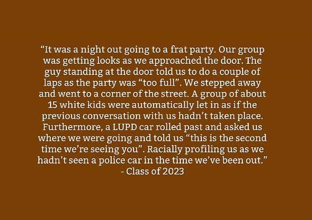 One of many student testimonies from the Dear Lehigh Instagram account about discrimination at Lehigh University.